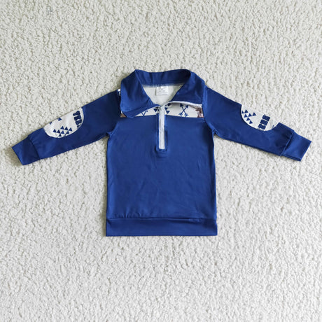 Blue zipper long sleeve kids shirt