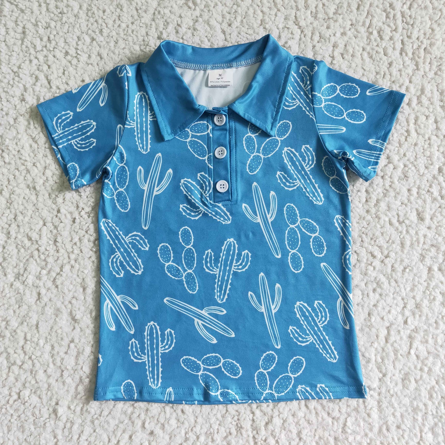 Short sleeve blue cactus boy western shirt