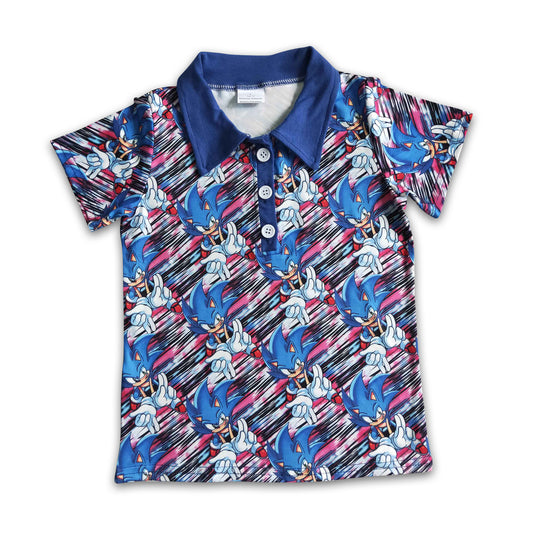 Blue neck hedgehog short sleeve boy polo shirt