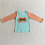 Pumpkin corn print stripe sleeves boy fall shirt