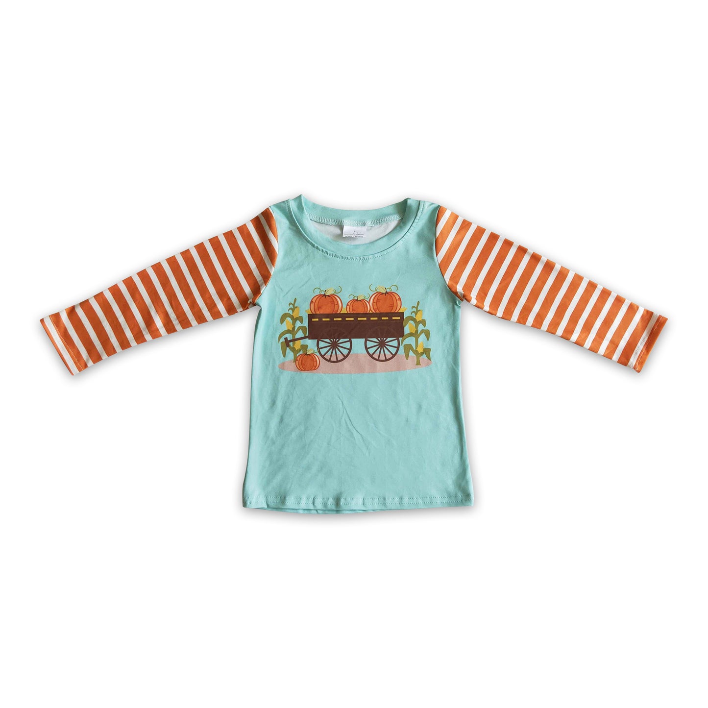 Pumpkin corn print stripe sleeves boy fall shirt