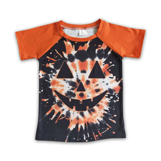 Tie dye pumpkin raglan kids boy Halloween shirt