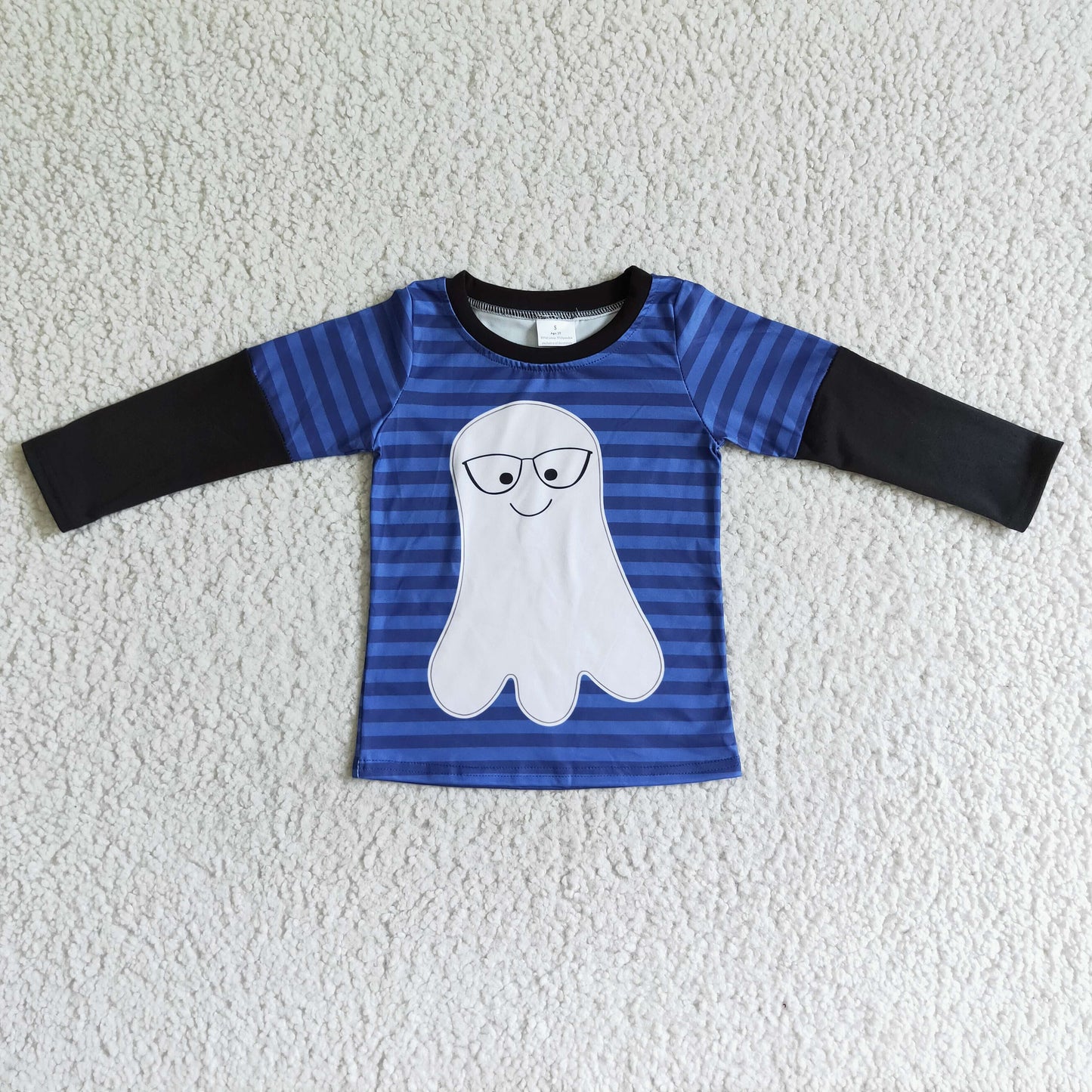 Ghost blue stripe top boy Halloween shirt