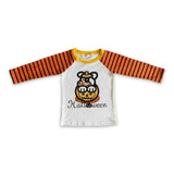 Pumpkin print orange stripe sleeves boy Halloween shirt