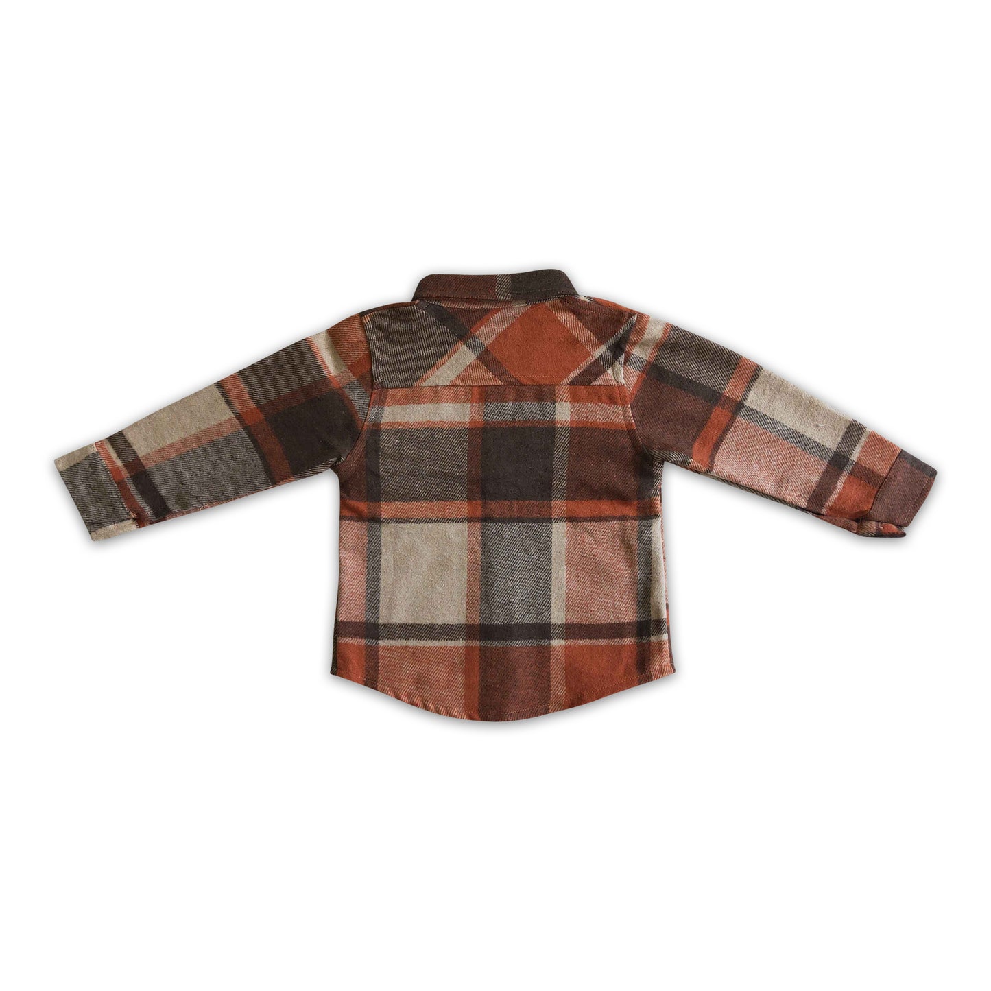 Brown plaid cotton pocket boy thick flannel button up shirt