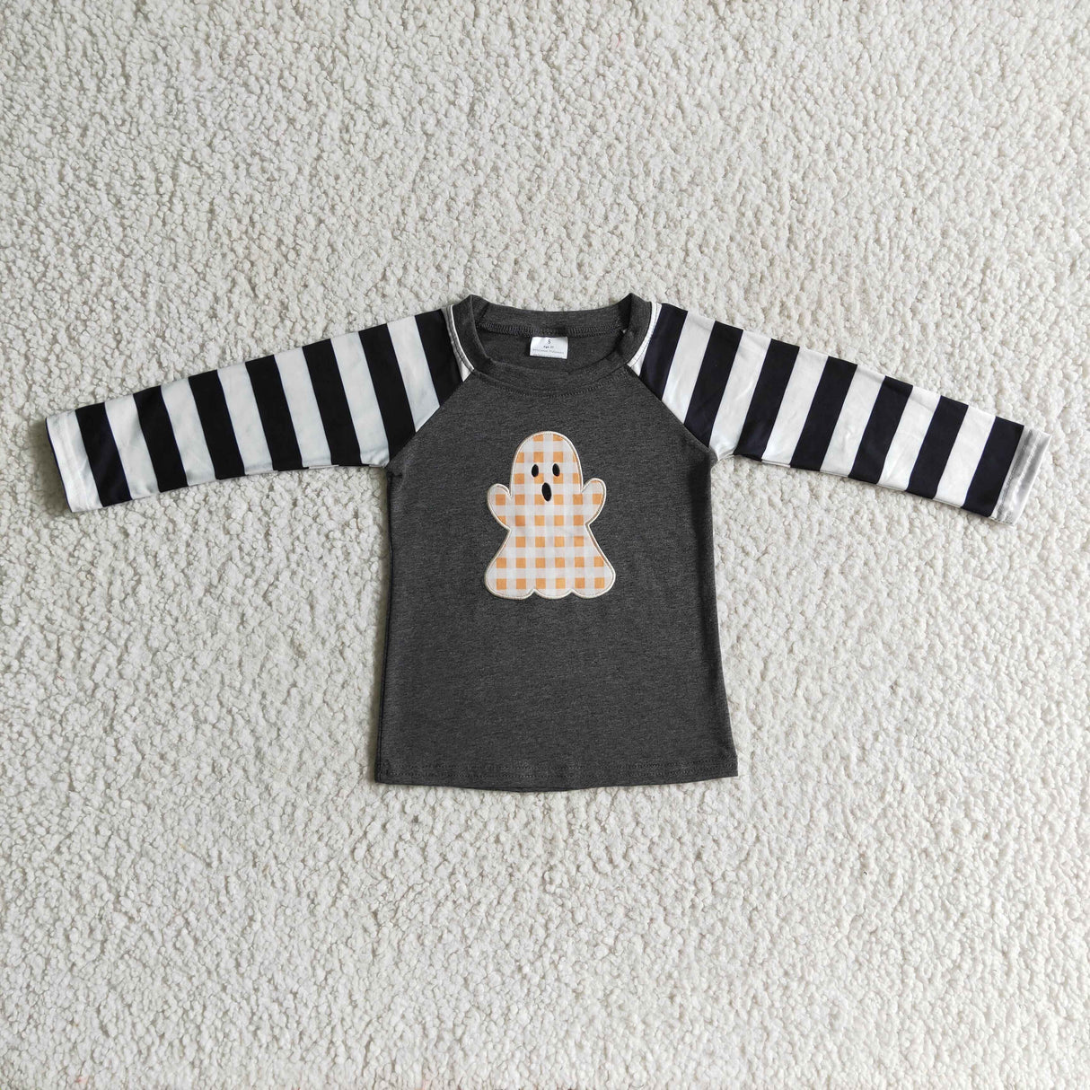 Stripe long sleeves ghost embroidery kids boy Halloween shirt