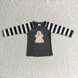 Stripe long sleeves ghost embroidery kids boy Halloween shirt