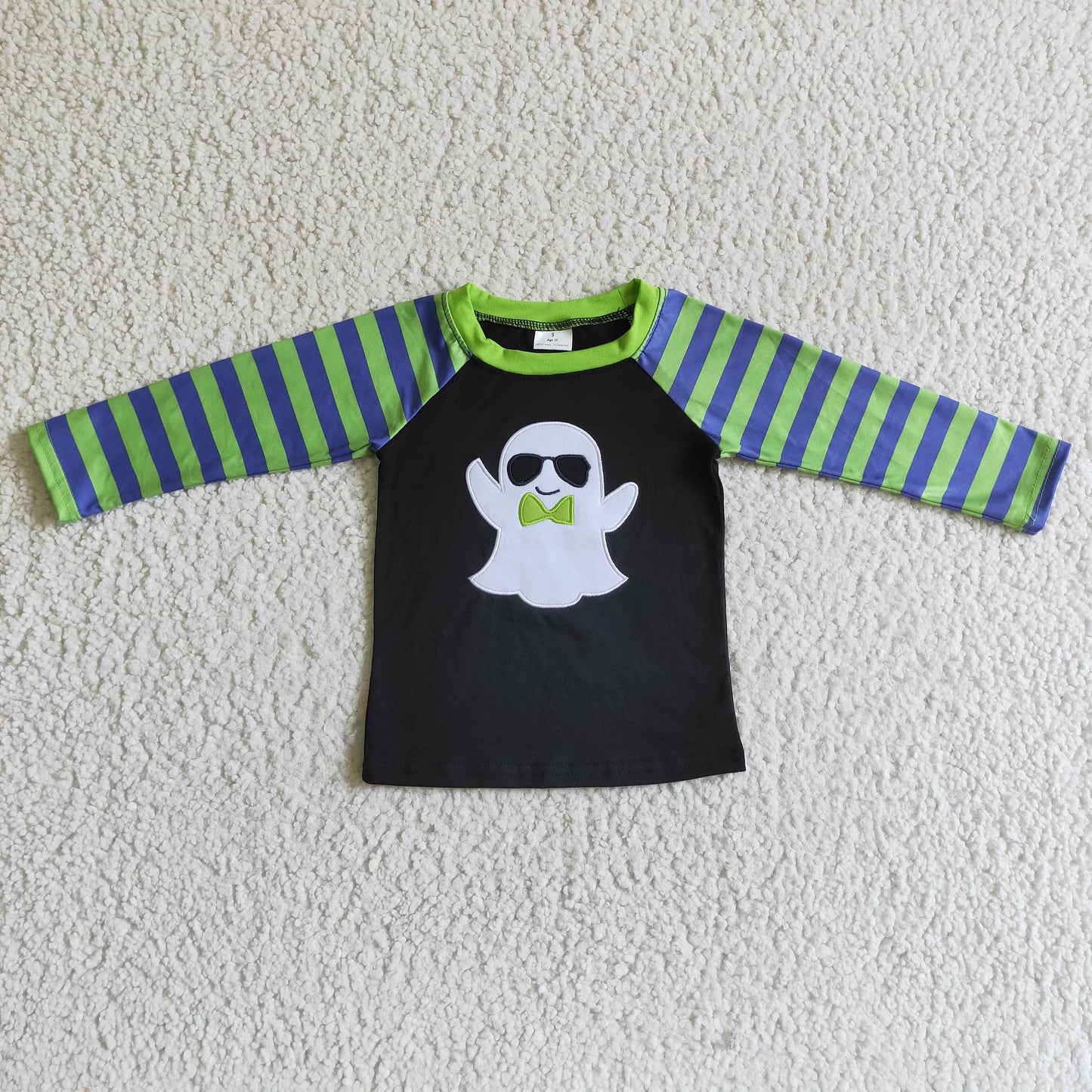Ghost print stripe long sleeve boy Halloween shirt