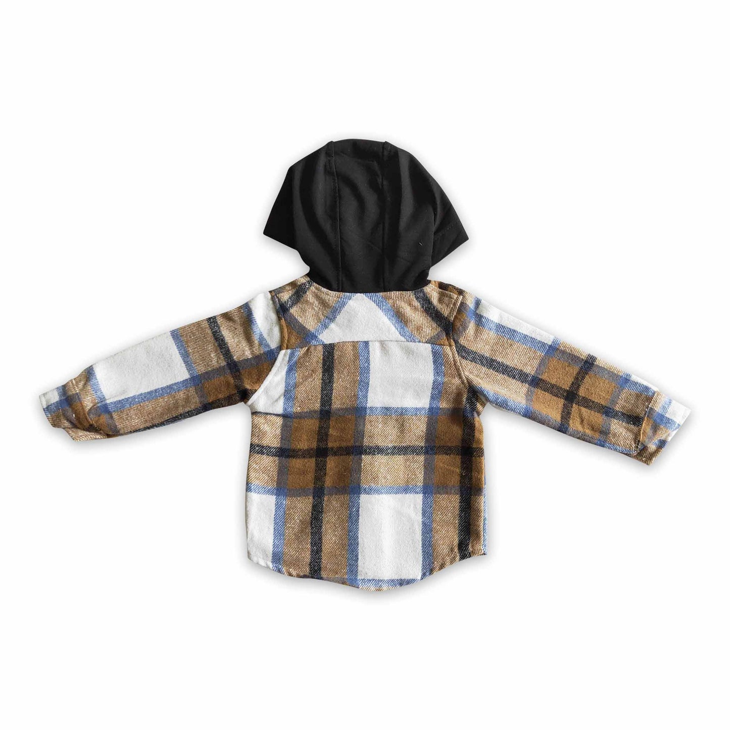 Khaki plaid cotton shirt pocket boy thick flannel button up hoodie