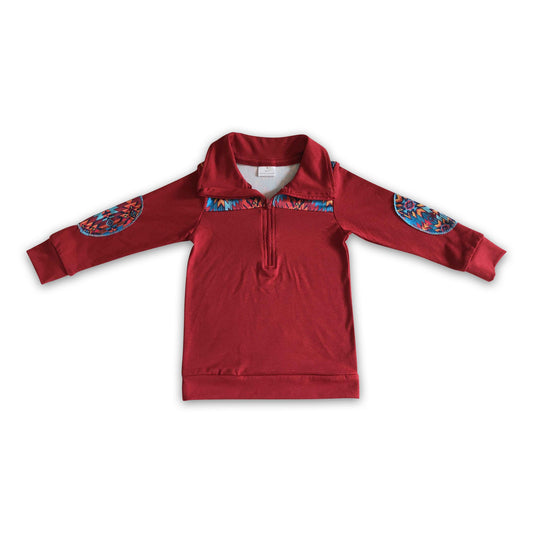 Aztec long sleeves kids boy western zipper pullover