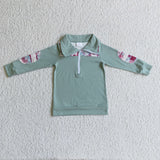 Reindeer plaid solid cotton kids boy Christmas zipper pullover