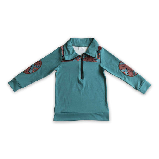 Turquoise aztec baby boy western zipper pullover