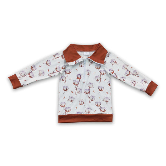 Cotton print long sleeves baby kids zipper pullover