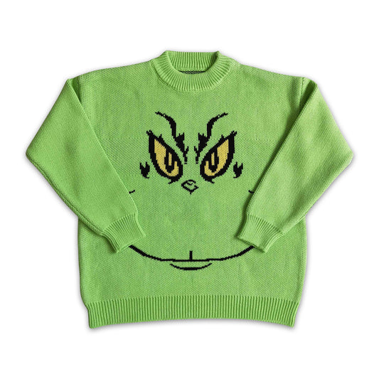 Green face kids girls Christmas sweater