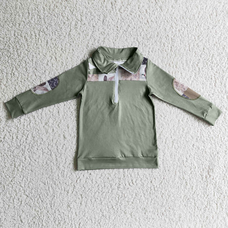 Olive duck deer camo patchwork kids boy zipper pullover