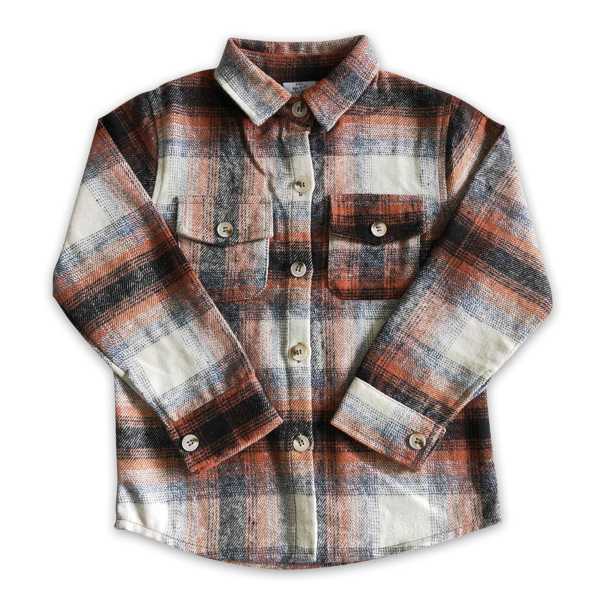Orange cotton pocket boy super thick flannel button up shirt