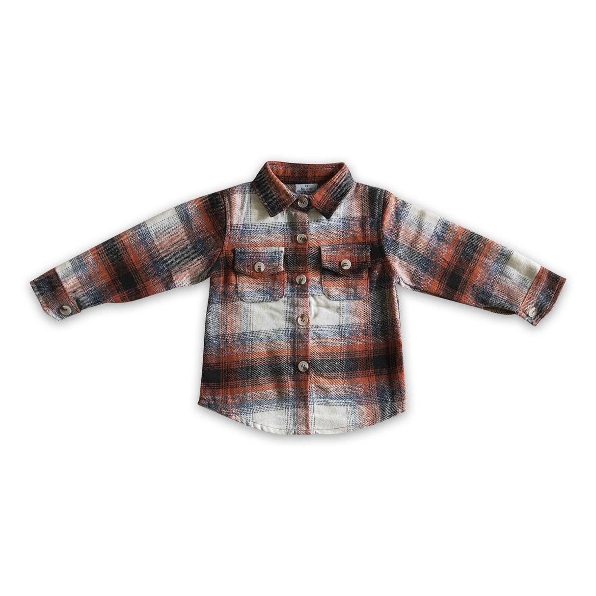 Orange cotton pocket boy super thick flannel button up shirt