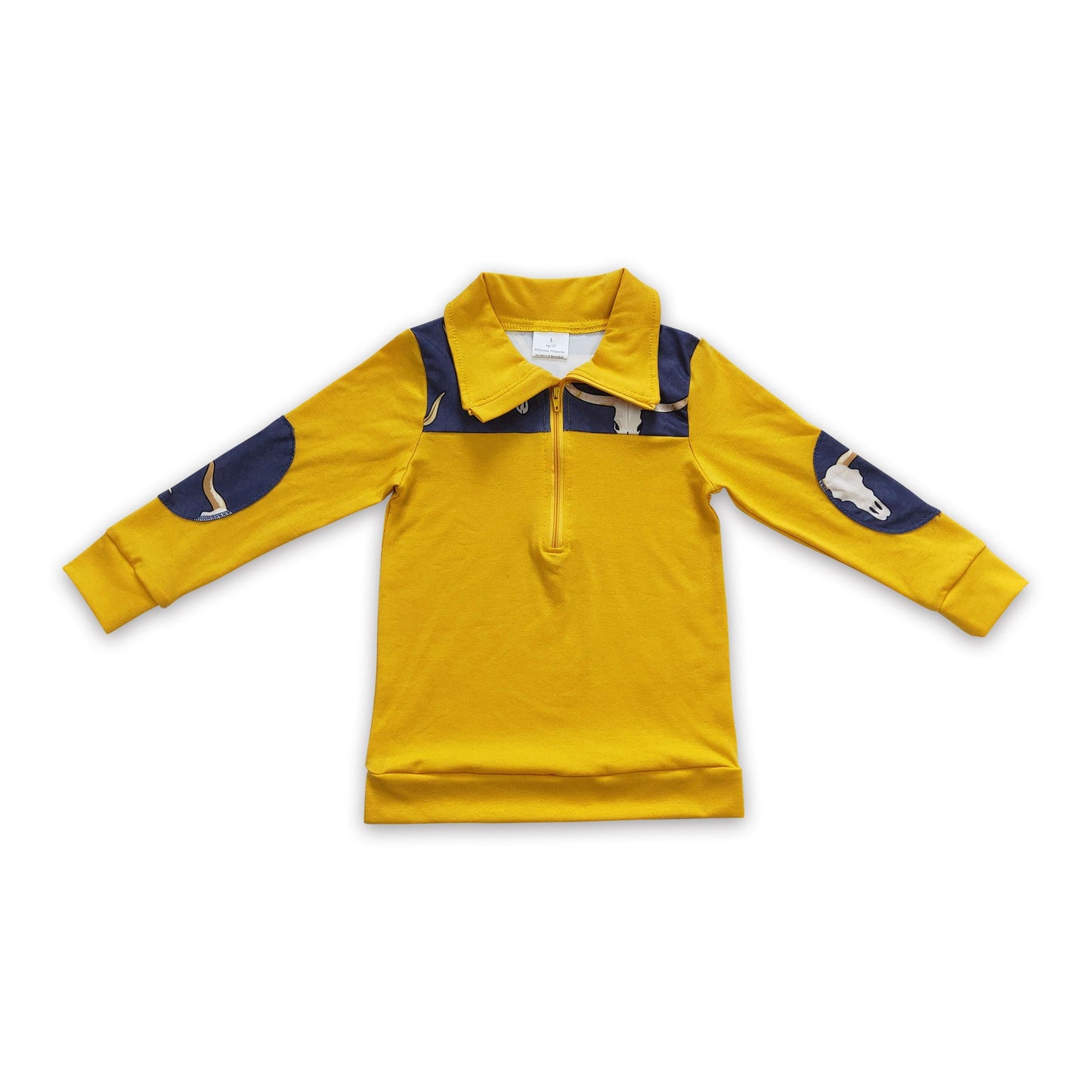 Yellow cow long sleeves kids boy western zipper pullover