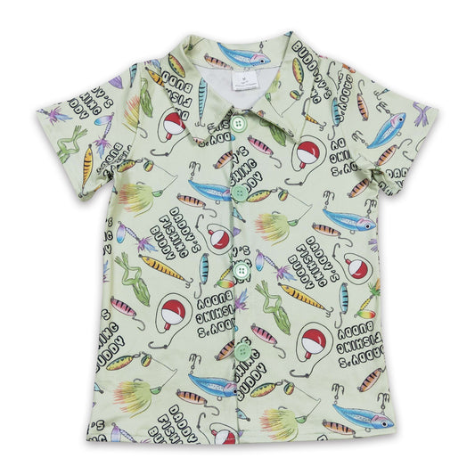 Short sleeves fishes baby boy button up summer shirt