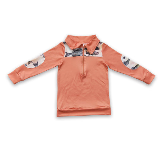 Fishes long sleeves kids boy zipper pullover