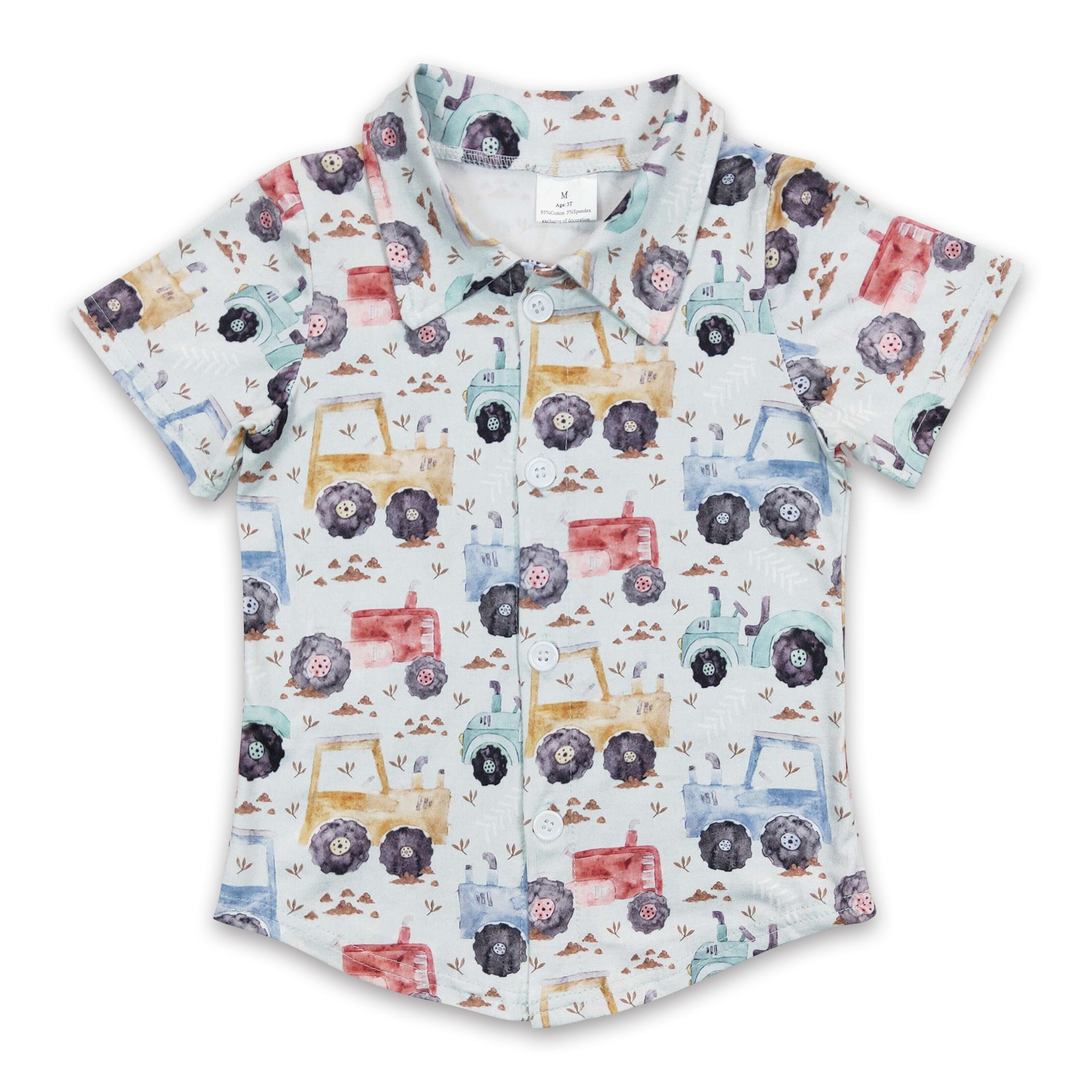 Tractor short sleeves baby boy button up farm shirt Yawoo Garments