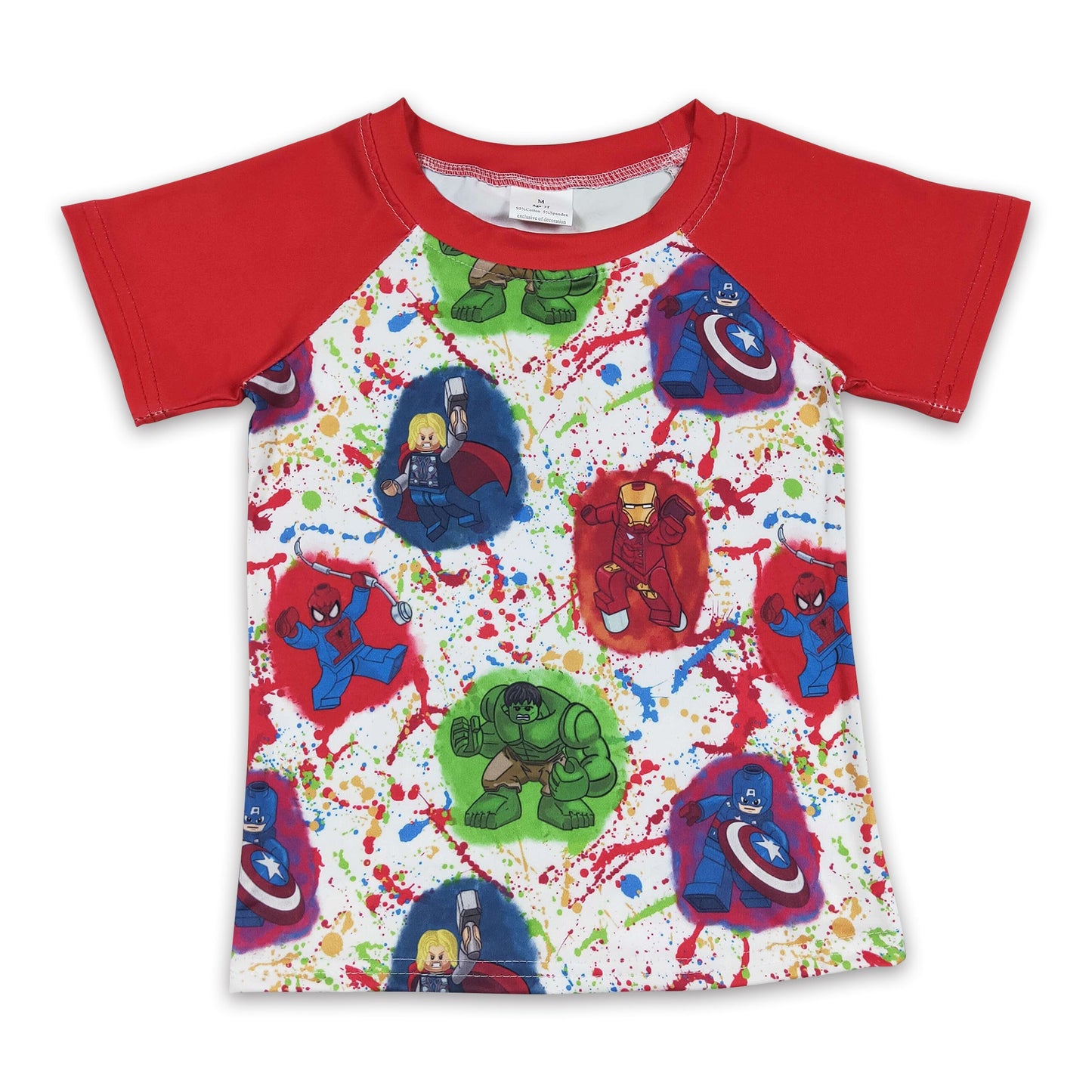 Short sleeves shirt green man kids boy summer raglan