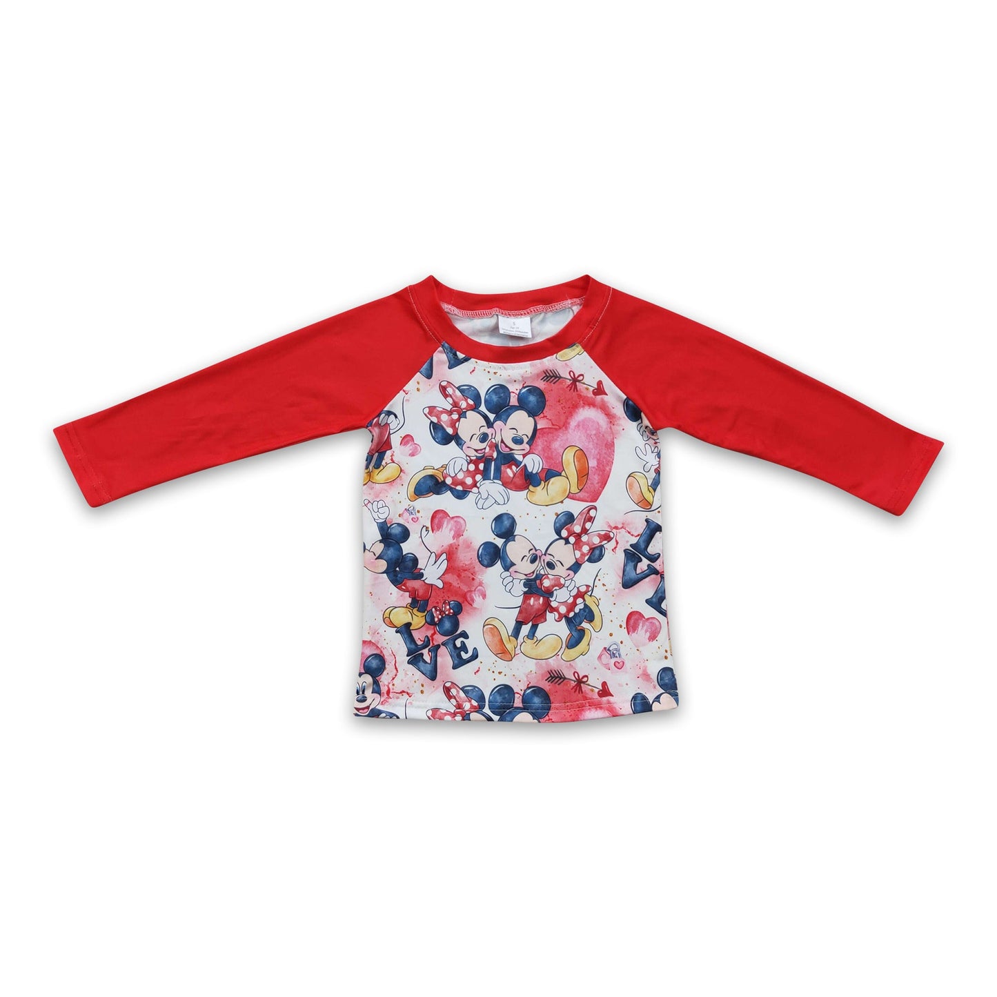 Red long sleeves heart mouse kids boy valentine's shirt