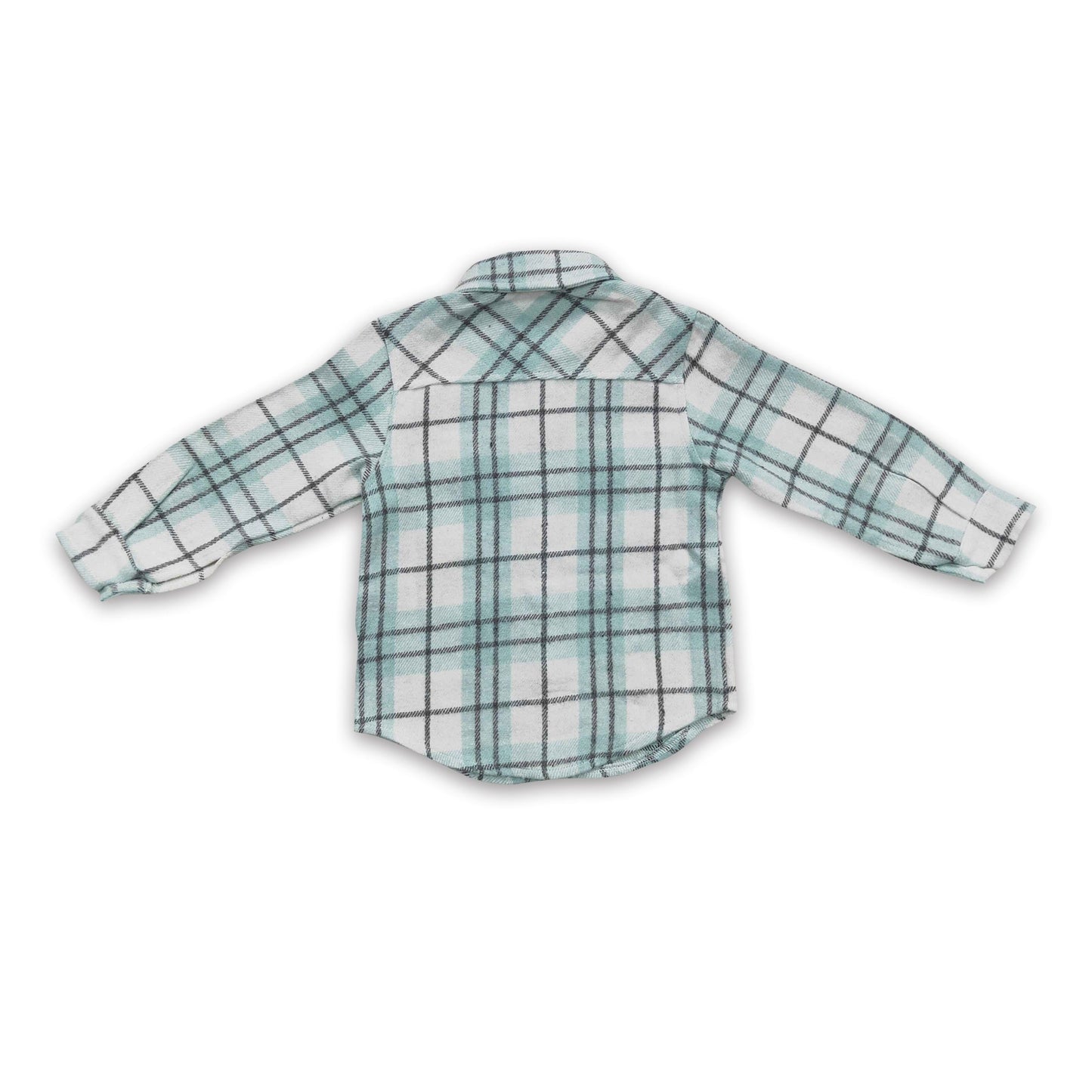Green plaid cotton pocket boy flannel button up shirt