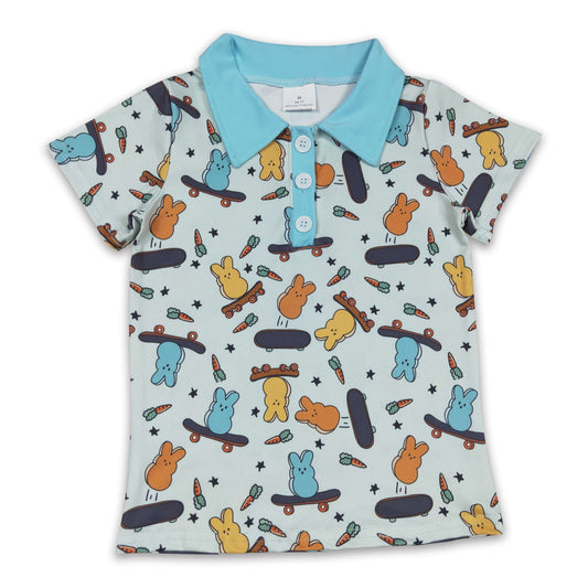 Bunny skateboard short sleeves kids boy easter polo shirt