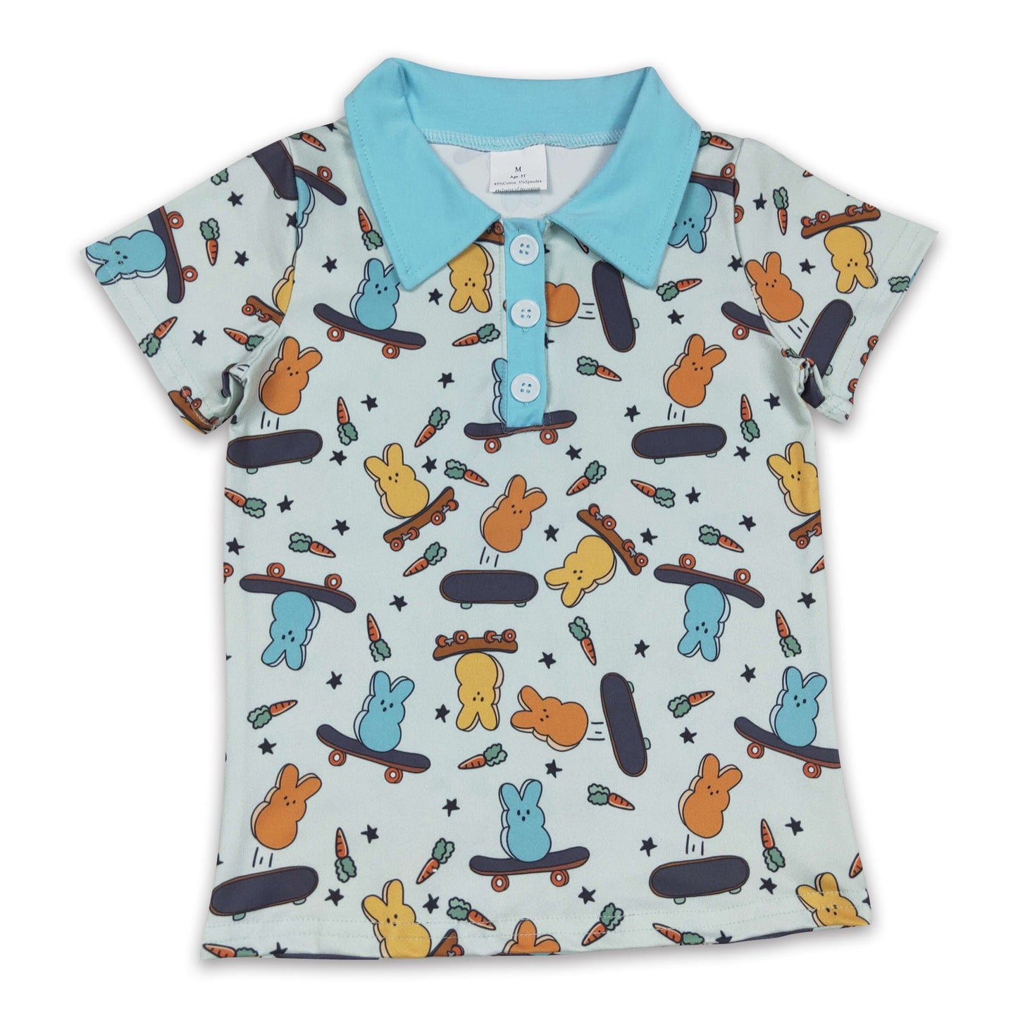 Bunny skateboard short sleeves kids boy easter polo shirt