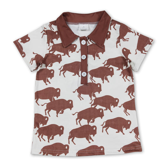 Brown cows short sleeves western kids boys polo shirt