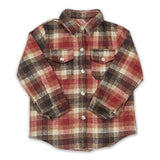 Red brown plaid cotton pocket boy flannel button up shirt