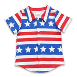 Short sleeves stars stripe kids boy 4th of july button up shirt
