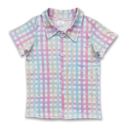 Colorful plaid short sleeves button up shirt
