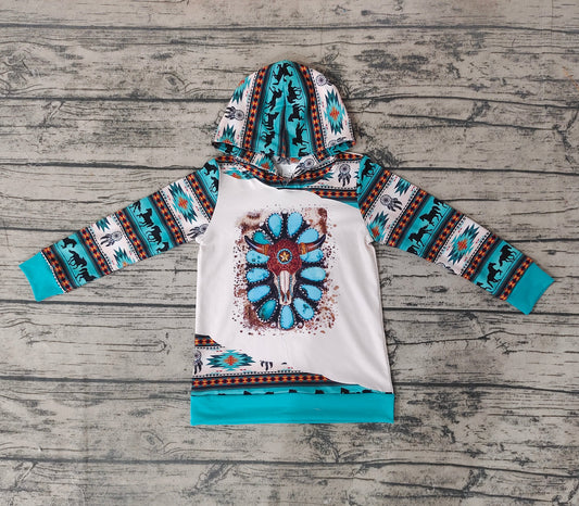 Turquoise horse aztec baby kids western hoodie