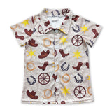 Boots short sleeves western kids boy button up shirt