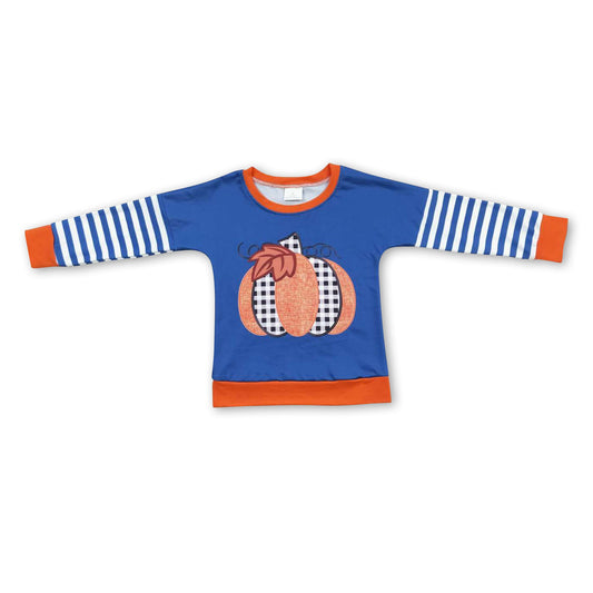 Blue stripe pumpkin long sleeves baby kids shirt