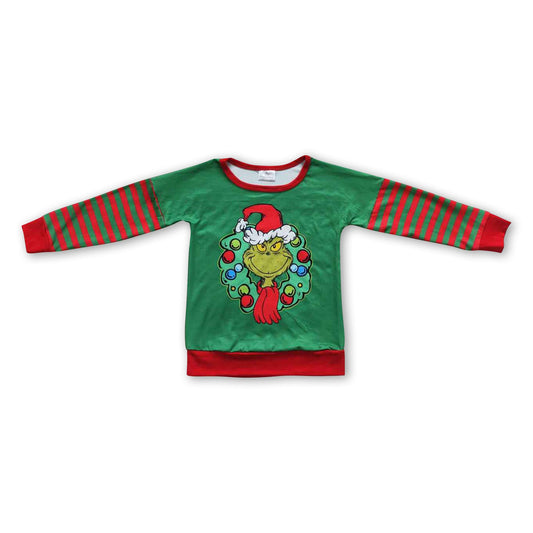 Green face long sleeves baby kids Christmas shirt