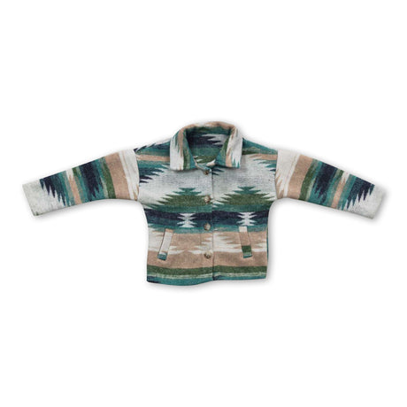 Green aztec western baby kids flannel button up shirt