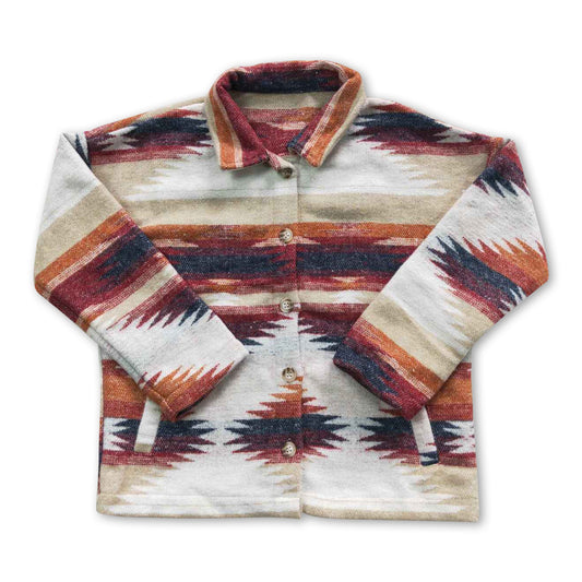 Brown aztec western baby kids flannel button up shirt
