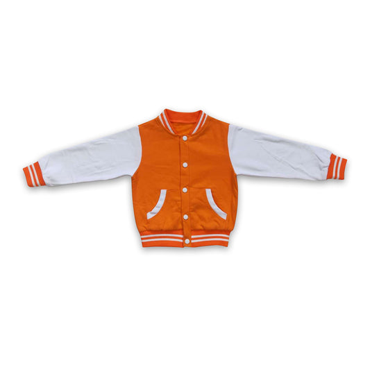 Orange white pocket kids baseball jacket