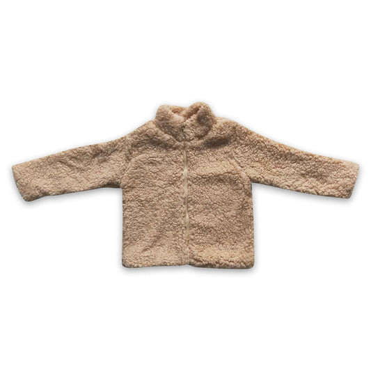 Brown thick zipper baby girls winter coat