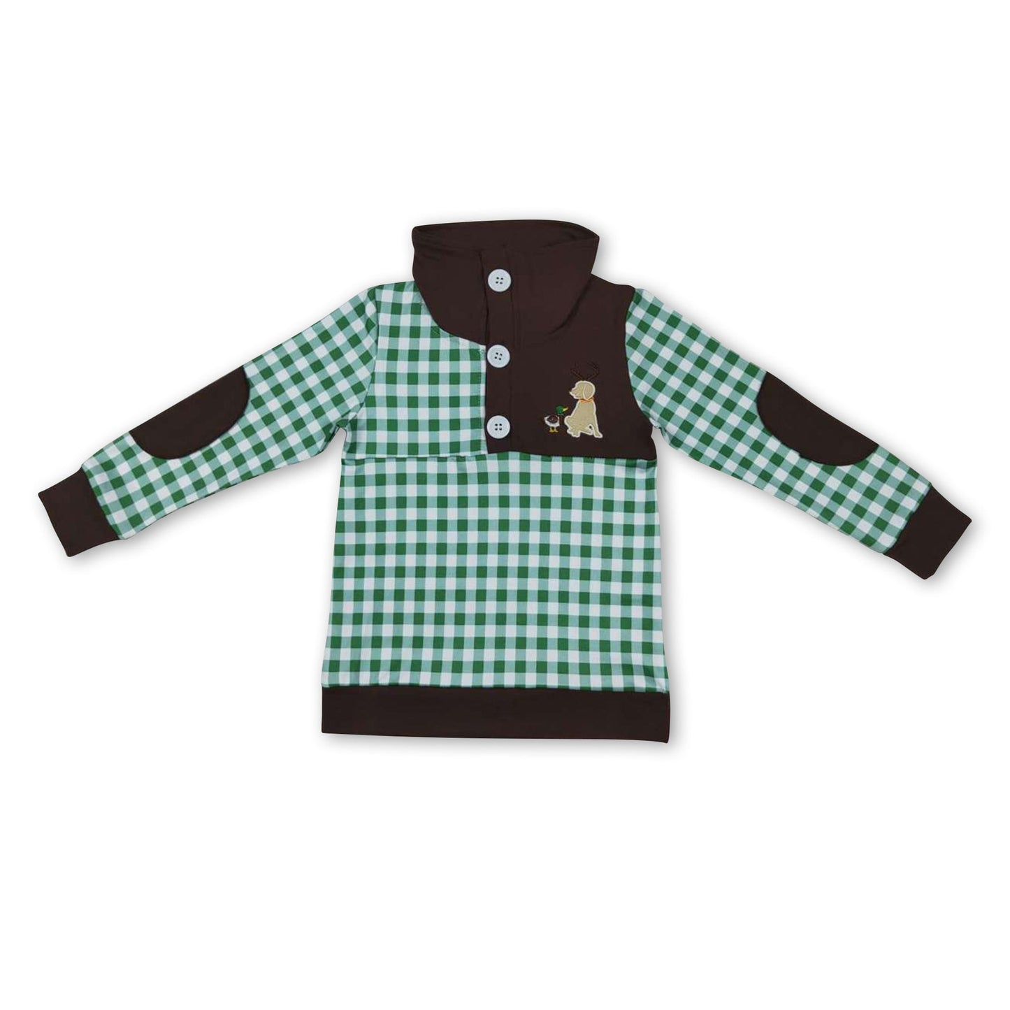 Green plaid duck dogs kids boy pullover