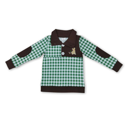 Green plaid duck dogs kids boy pullover