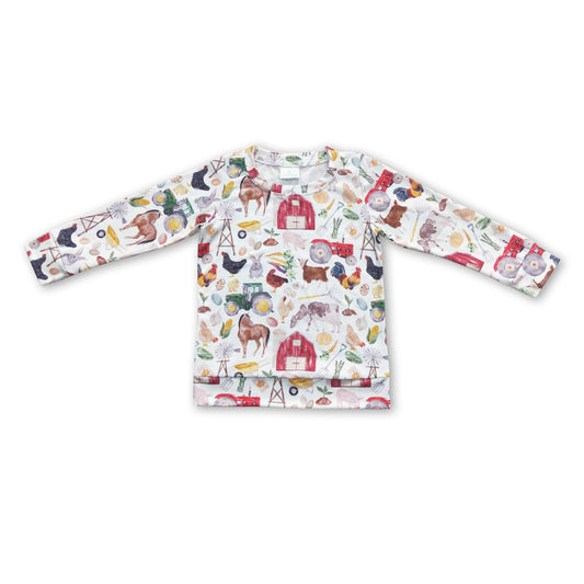 Cow pig chicken tractor long sleeves kids farm shirt