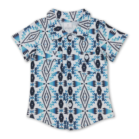 Turquoise white aztec baby boy western button up shirt