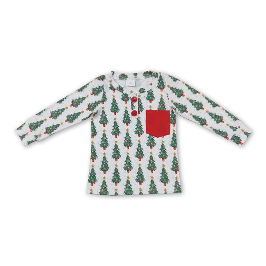 Christmas tree pocket long sleeves kids boy shirt