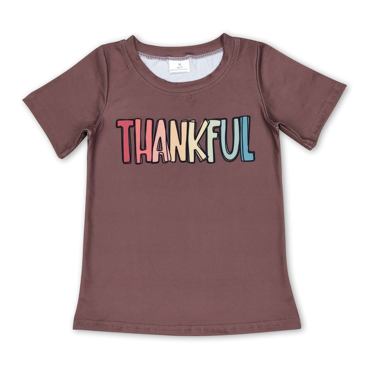 Thankful brown short sleeves baby kids Thanksgiving shirt