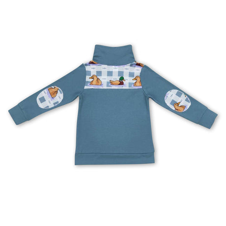 Plaid duck long sleeves kids boy zipper pullover