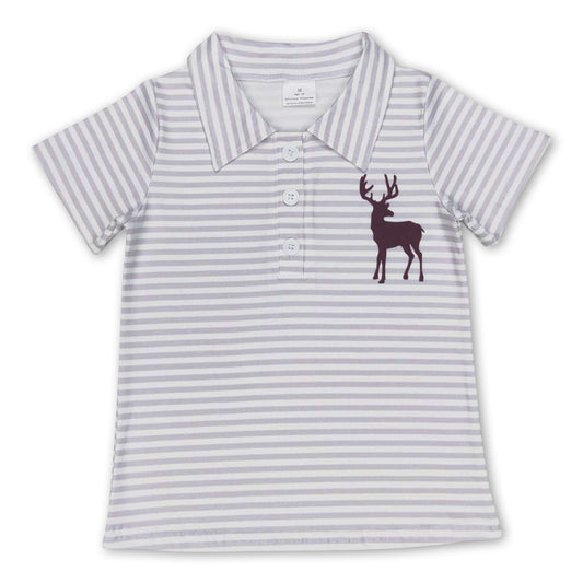 Grey stripe deer short sleeves kids boy polo shirt